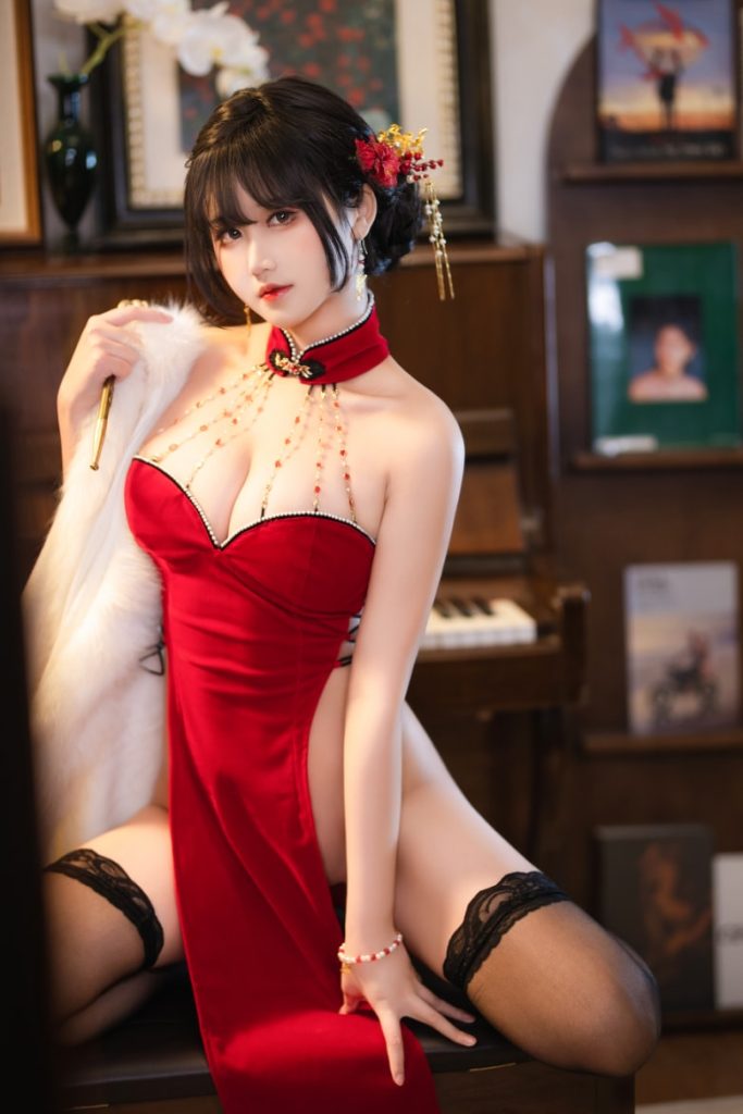 图片[1]-三度_69 – NO.084 红丝绒旗袍 [753V-704MB]VIP-蜜桃啵啵